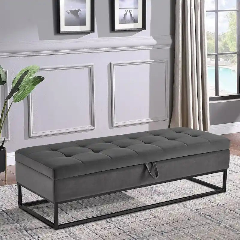 Banc de rangement moderne en velours avec siège à rabat