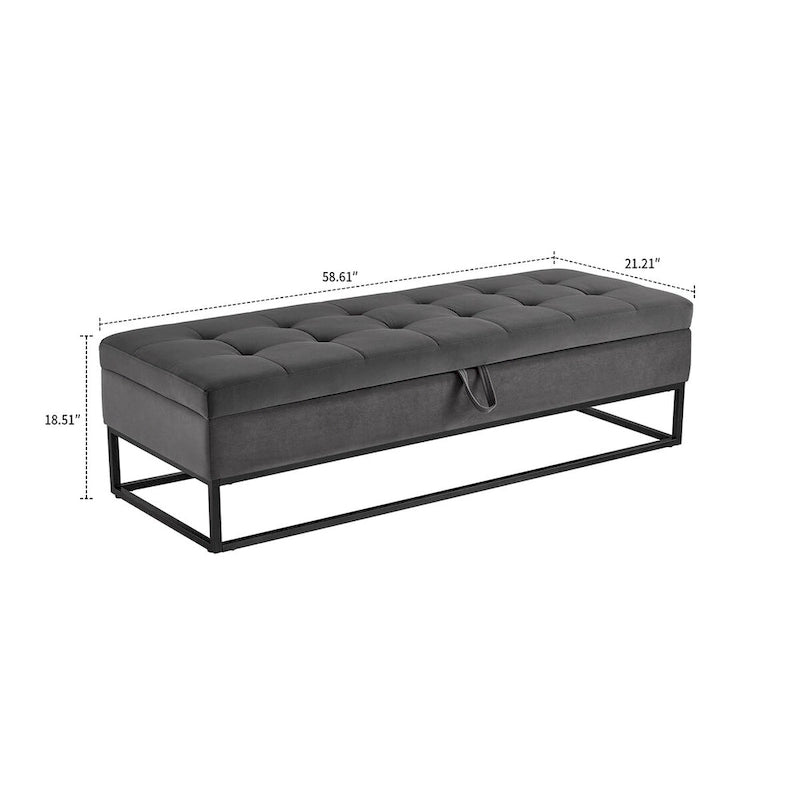 Banc de rangement moderne en velours avec siège à rabat