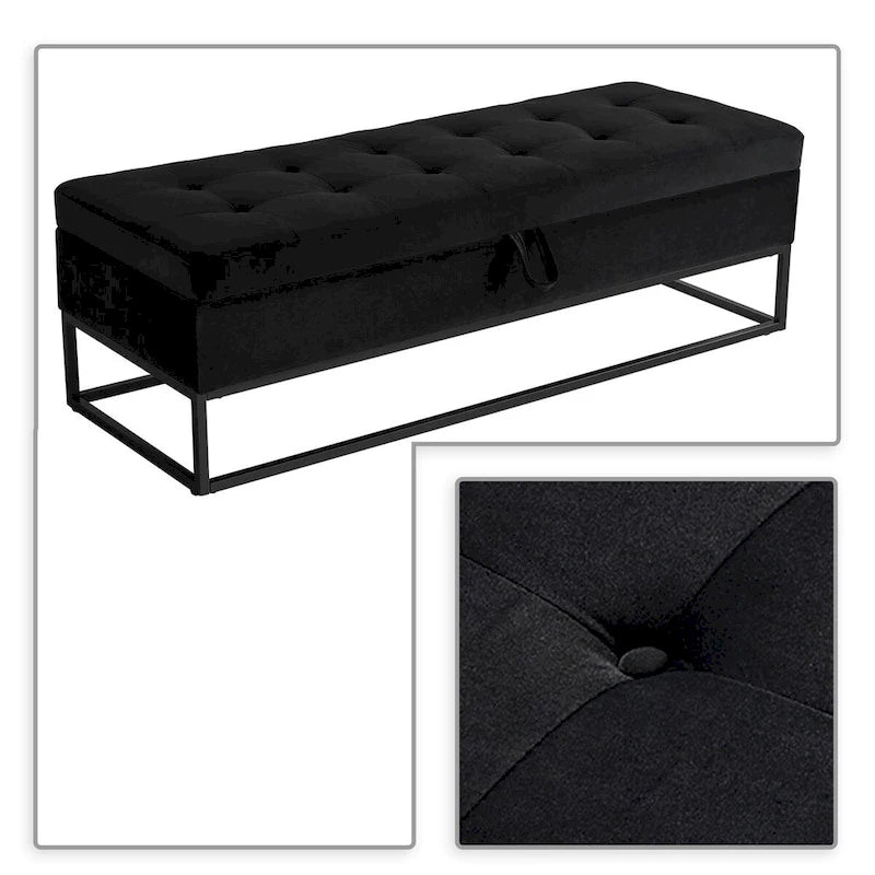 Banc de rangement moderne en velours avec siège à rabat