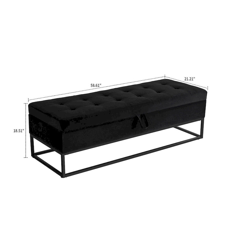 Banc de rangement moderne en velours avec siège à rabat