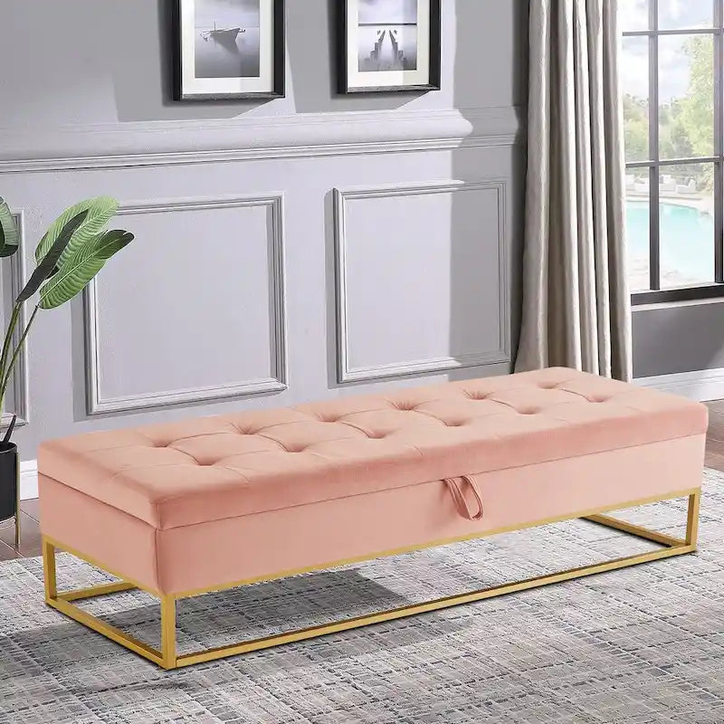 Banc de rangement moderne en velours avec siège à rabat