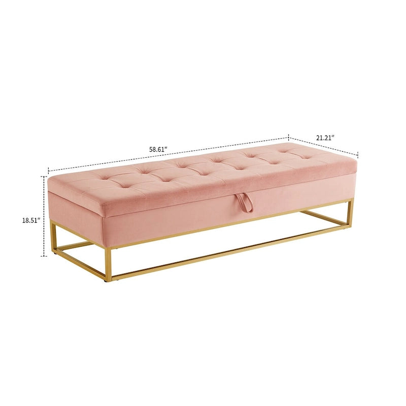 Banc de rangement moderne en velours avec siège à rabat